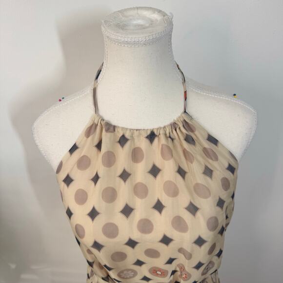 Glam Dress Women L Cream Geometric Halter 100% Silk Scarf Maxi Vintage Y2K Party - Picture 7 of 10